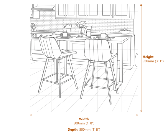 Malmo Tan Swivel Bar Stool Dimensions Diagram