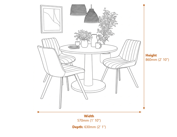 Malmo Coffee Swivel Dining Chair Dimensions Diagram