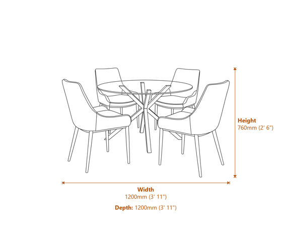 Monza Round Glass Dining Table Dimensions Diagram