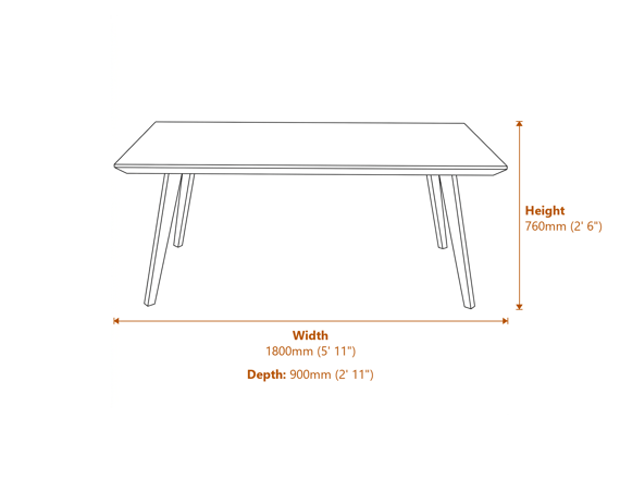Nivara Rectangular Dining Table Dimensions Diagram