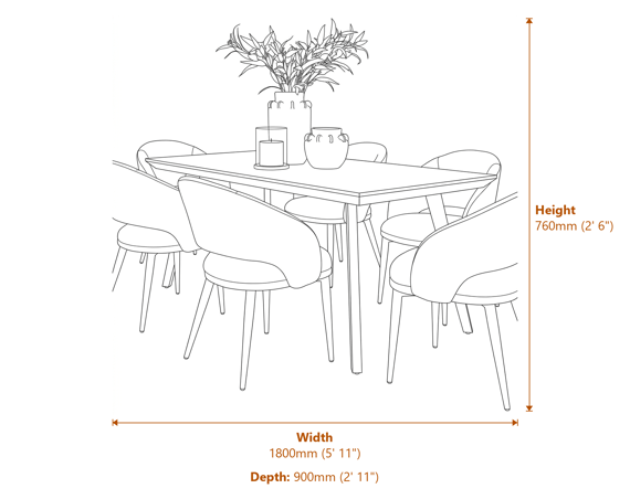 Stellen Rectangular Dining Table Dimensions Diagram