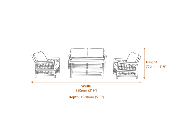 Provence Collection Outdoor 4 Seater Lounge Set Dimensions Diagram