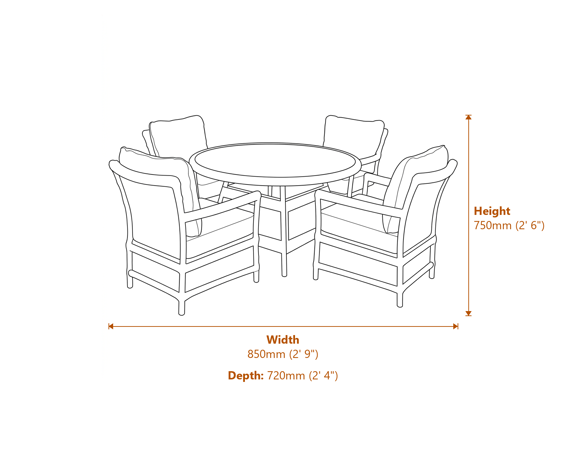 Provence Collection Outdoor 4 Seater Round Dining Set Dimensions Diagram