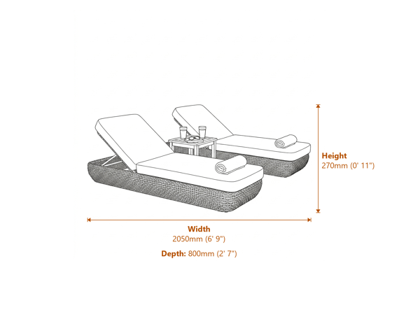 Bloom Collection Outdoor Sunbed Dimensions Diagram