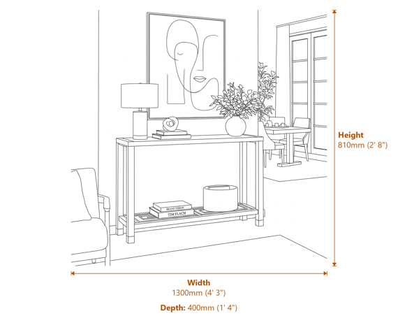 Lennox Black Console Table Dimensions Diagram