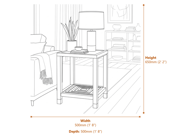 Lennox Black Side Table Dimensions Diagram