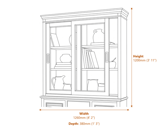 Delphine Collection Sliding Glass Dresser Top Dimensions Diagram