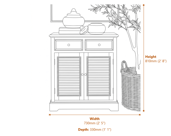 Delphine Collection 2 Drawer 2 Door Chest Dimensions Diagram