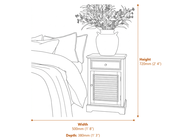 Delphine Collection 1 Drawer 1 Door Chest Right Hand Dimensions Diagram