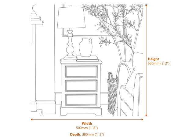 Delphine Collection 3 Drawer Chest Dimensions Diagram