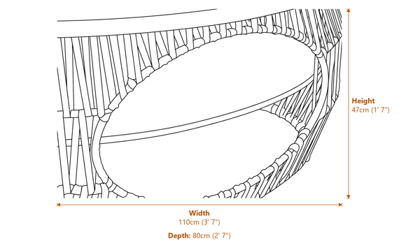 Opus Grey Woven Rope and Stone Coffee Table Dimensions Diagram
