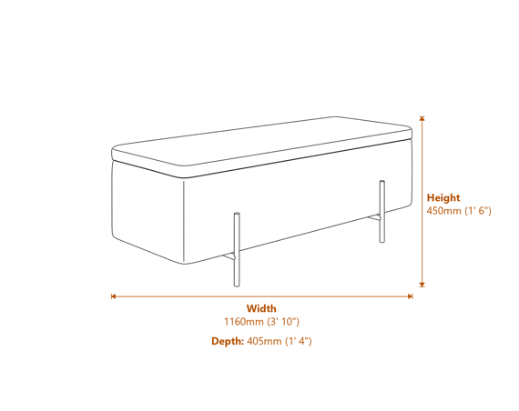 Lola Storage Ottoman Beige Velvet Brushed Gold Dimensions Diagram