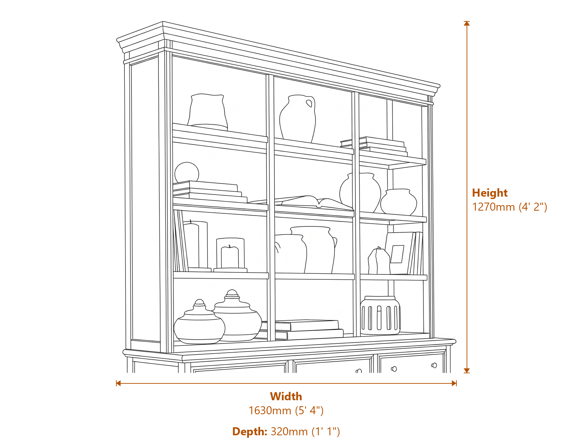 Delphine Collection 3 Shelf Large Dresser Top Dimensions Diagram