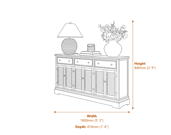 Delphine Collection 6 Door 3 Drawer Large Dresser Base Dimensions Diagram