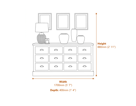 Haldon Collection 12 Drawer Chest Dimensions Diagram