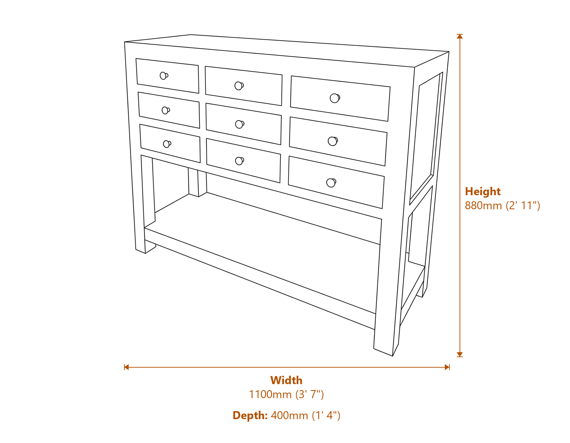 Haldon Collection 9 Drawer Chest With Shelf Dimensions Diagram