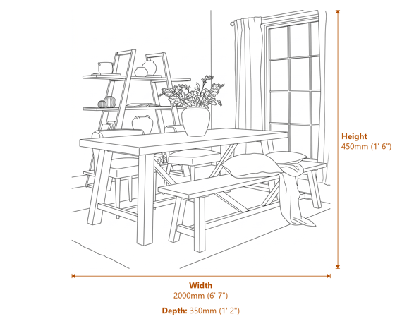 Haldon Collection Large Dining Bench Dimensions Diagram