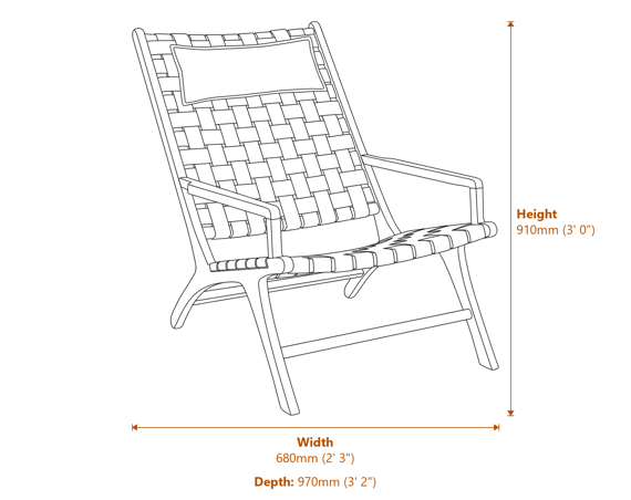Kendari Teak Wood And Woven Leather Chair Dimensions Diagram