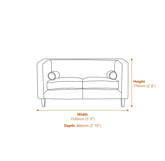 Felisa Two Seater Mink Velvet Sofa Dimensions Diagram