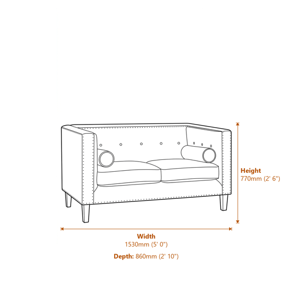 Felisa Two Seat Teal Blue Velvet Sofa Dimensions Diagram