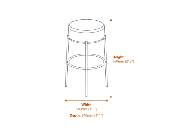 Anais Ivory Counter Stool Dimensions Diagram