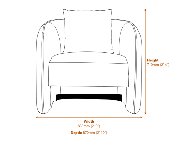 Bilani Grey Linen Effect Curved Chair Dimensions Diagram