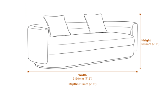 Oratino Ivory Linen 3 Seater Curved Sofa Dimensions Diagram