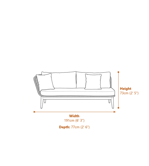 Opus Woven Rope Chaise Longue with Cushions Dimensions Diagram