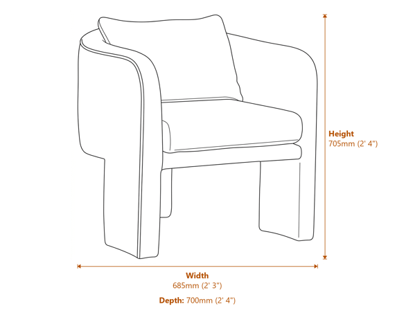 Ozzero Ivory Boucle Curved Armchair Dimensions Diagram