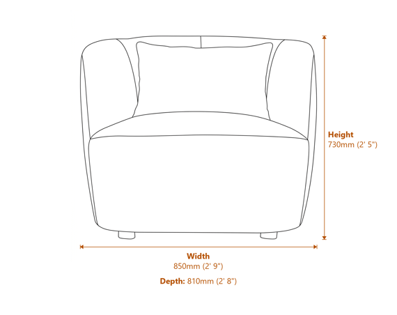 Bruge Textured Cream Curved Chair Dimensions Diagram