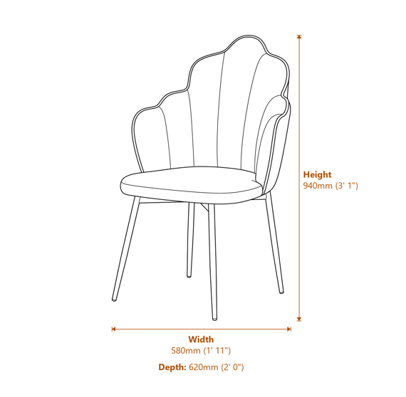 Tian Mink Velvet Dining Chair Dimensions Diagram