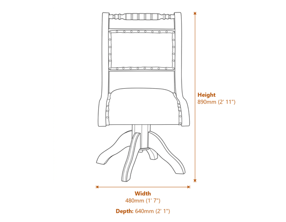 Inca Black Leather and Teak Wood Swivel Chair Dimensions Diagram