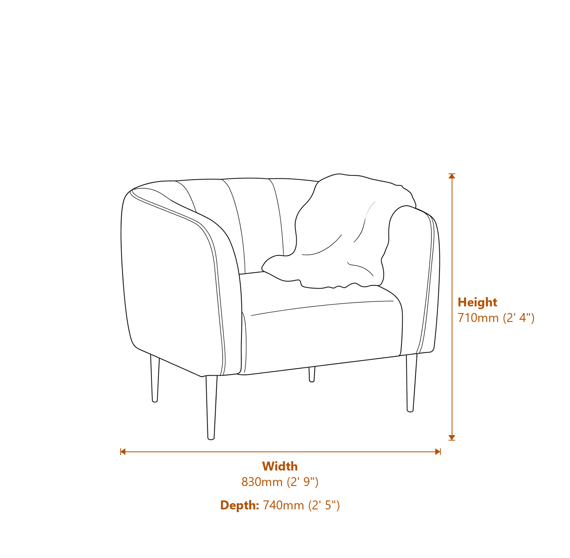 Yasmeen Silver Grey Velvet Armchair Dimensions Diagram