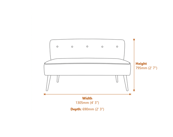 Beau 2 Seater Sofa Cornflower Blue Blonde Wood Dimensions Diagram