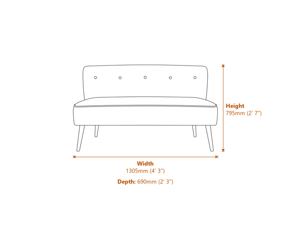 Beau 2 Seater Sofa Sand Blonde Wood Dimensions Diagram