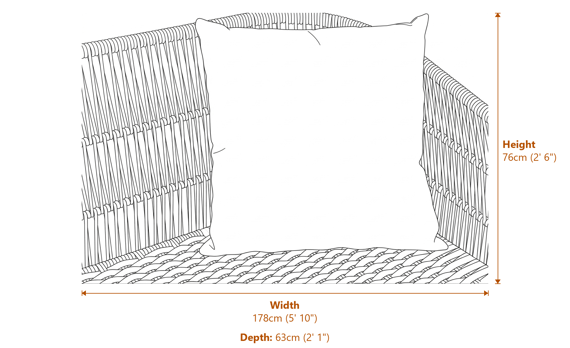 Opus 3 Seater Woven Rope Sofa Dimensions Diagram
