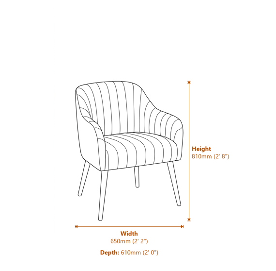 Louxor Mustard Fabric Armchair Dimensions Diagram