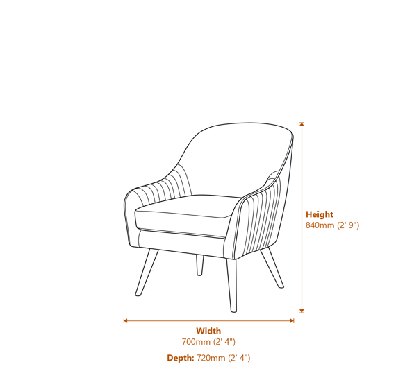 Louxor Mustard Velvet Armchair Dimensions Diagram