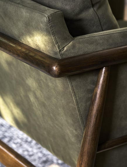 Kennington Armchair Olive Green sunlit