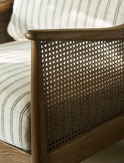 Templecombe Rattan Armchair Carbon Stripe in room