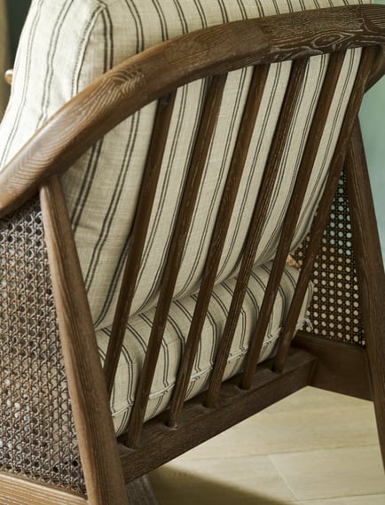Templecombe Rattan Armchair Carbon Stripe sunlit