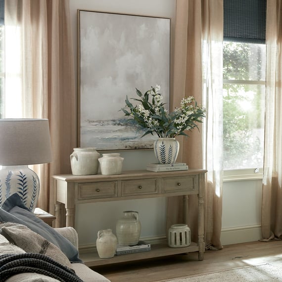 delphine collection 3 drawer console with shelf 2