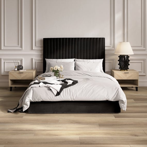 berlin black ottoman bed tall headboard lifestyle front
