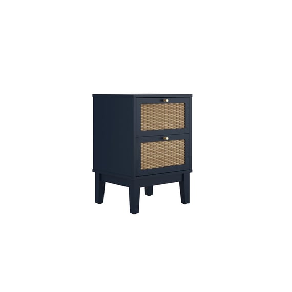 bordeaux blue rattan 2 drawer bedside angle