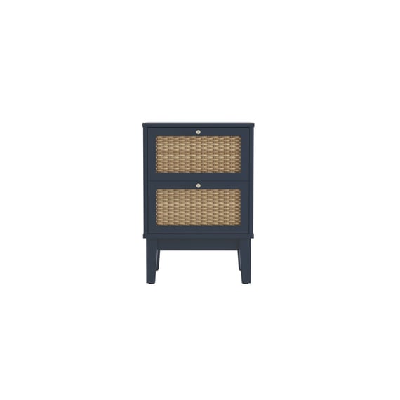 bordeaux blue rattan 2 drawer bedside front