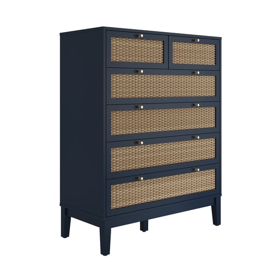 bordeaux blue rattan 4 2 drawer chest angle