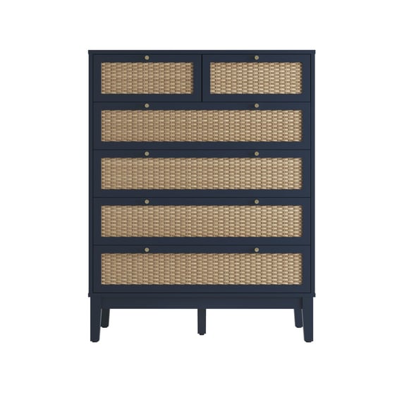 bordeaux blue rattan 4 2 drawer chest front
