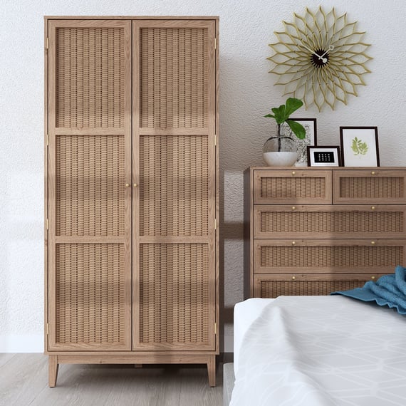 bordeaux oak rattan 2 door wardrobe room shot