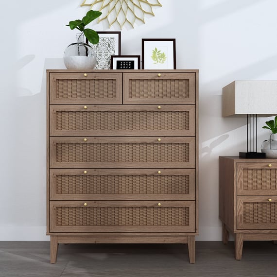 bordeaux oak rattan 4 2 drawer chest room shot