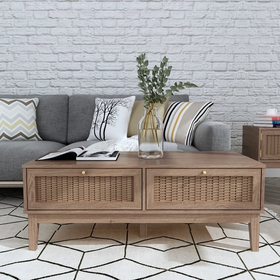 bordeaux oak rattan coffee table living room